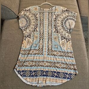 Agate Bohemian Casual Art To Wear Abstract Blouse Top Size Large